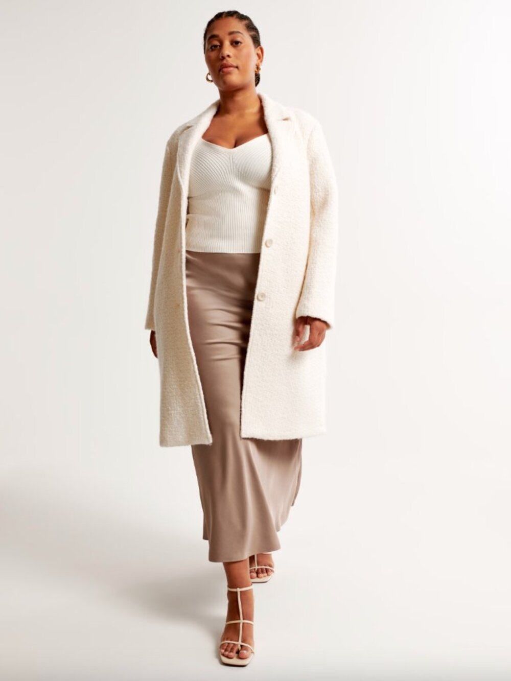 Abercrombie & Fitch Boucle Textured Wool Blend Dad Coat in Cream